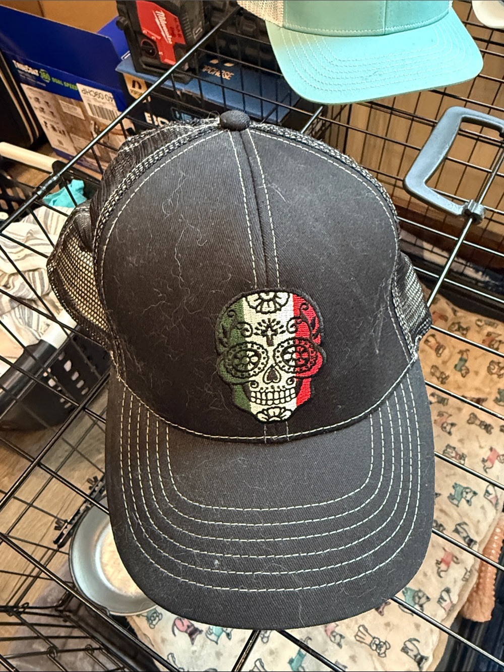 Black Trucker Cap with Mexican Sugar Skull Patch